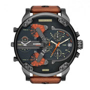 Diesel Mr Daddy 2.0 Chronograph Black Dial Brown Leather Strap Watch For Men - DZ7332