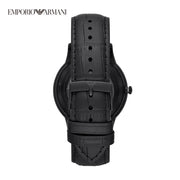 Emporio Armani Meccanico Automatic Skeleton Black Dial Black Leather Strap Watch For Men - AR60042