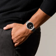 Movado Museum Classic Diamonds Black Dial Silver Steel Strap Watch for Men - 0607201