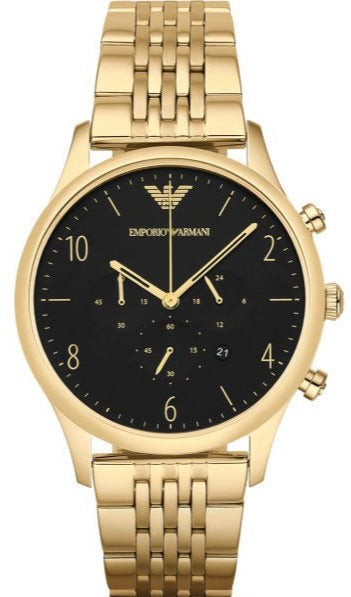 Emporio Armani Classic Chronograph Black Dial Gold Steel Strap Watch For Men - AR1893