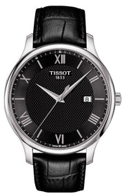 Tissot T Classic Tradition Quartz Black Dial Black Leather Strap Watch For Men - T063.610.16.058.00