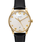 Gucci G-Timeless Mother of Pearl Dial Black Leather Strap Watch For Women - YA126589