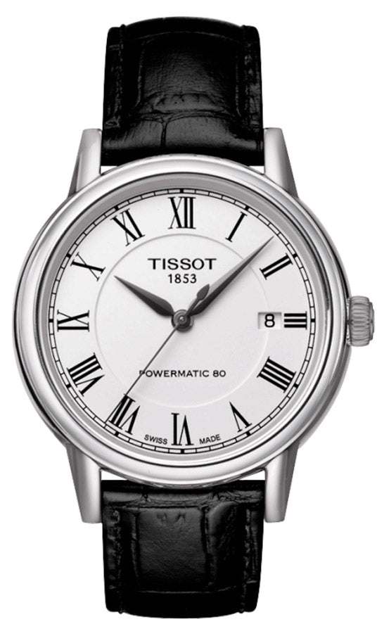 Tissot Carson Powermatic 80 White Dial Black Leather Strap Watch For Men - T085.407.16.013.00