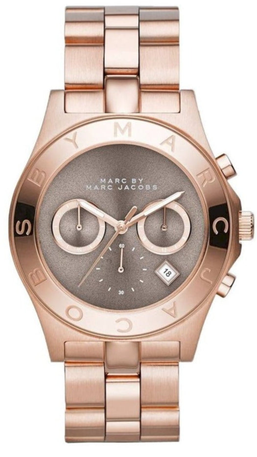 Marc Jacobs Blade Chronograph Brown Dial Rose Gold Steel Strap Watch for Women - MBM3308