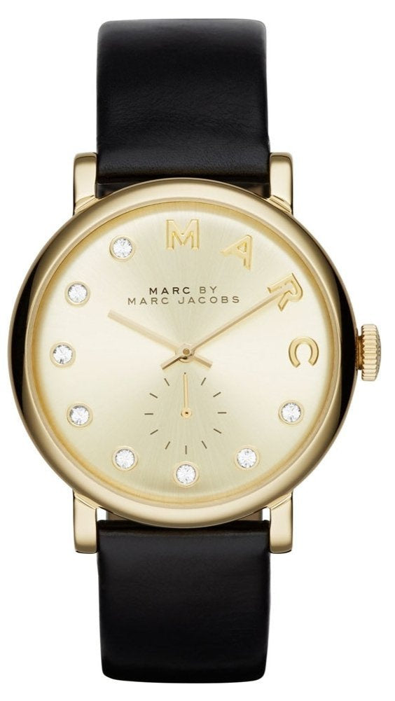 Marc Jacobs Baker Gold Dial Black Leather Strap Watch for Women - MBM1399