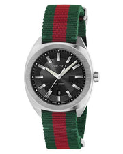 Gucci GG2570 Quartz Black Dial Green & Red Nylon Strap Watch For Men - YA142305
