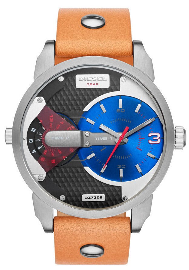Diesel Mini Daddy Blue & Black Dial Brown Leather Strap Watch For Men - DZ7308