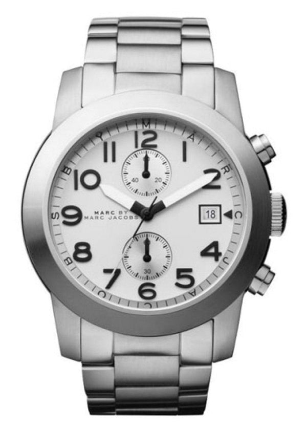 Marc Jacobs Larry Chronograph White Dial Silver Steel Strap Watch for Men - MBM5030