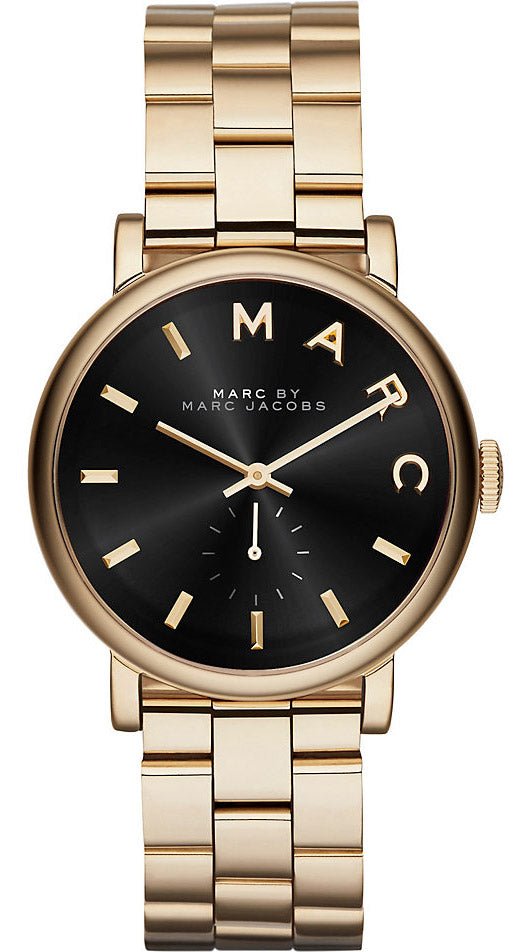 Marc Jacobs Baker Black Dial Gold Steel Strap Watch for Women - MBM3355
