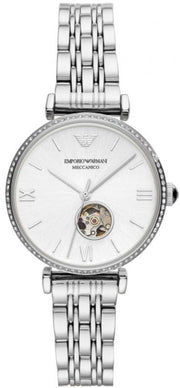 Emporio Armani Meccanico Gianni T-Bar Automatic Silver Dial Silver Steel Strap Watch For Women - AR60022
