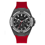 Guess Mainline Multifunction Crystals Black Dial Red Silicone Strap Watch For Men - GW0208G6