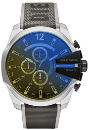 Diesel Mega Chief Chronograph Black Dial Grey Nylon Strap Watch For Men - DZ4523