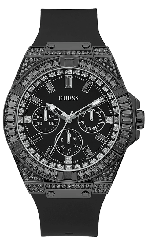 Guess Zeus Multifunction Crystals Black Dial Black Silicone Strap Watch For Men - GW0208G5