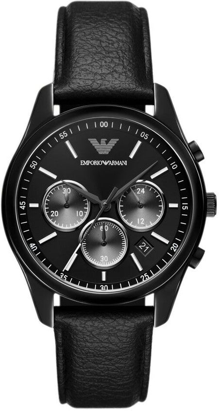 Emporio Armani Antonio Chronograph Black Dial Black Leather Strap Watch for Men - AR11583