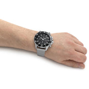 Hugo Boss Admiral Chronograph Black Dial Silver Mesh Bracelet Watch for Men - 1513904