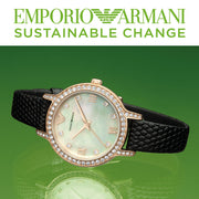 Emporio Armani Cleo Three-Hand Mother of Pearl Dial Black Leather Strap Watch For Women - AR11485