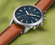 Fossil Townsman Chronograph Blue Dial Brown Leather Strap Watch for Men - FS5279