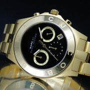 Marc Jacobs Blade Chronograph Black Dial Gold Steel Strap Watch for Women - MBM3309