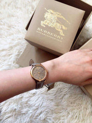 Burberry The Classic Quartz Grey Dial Grey Leather Strap Watch For Women - BU10119