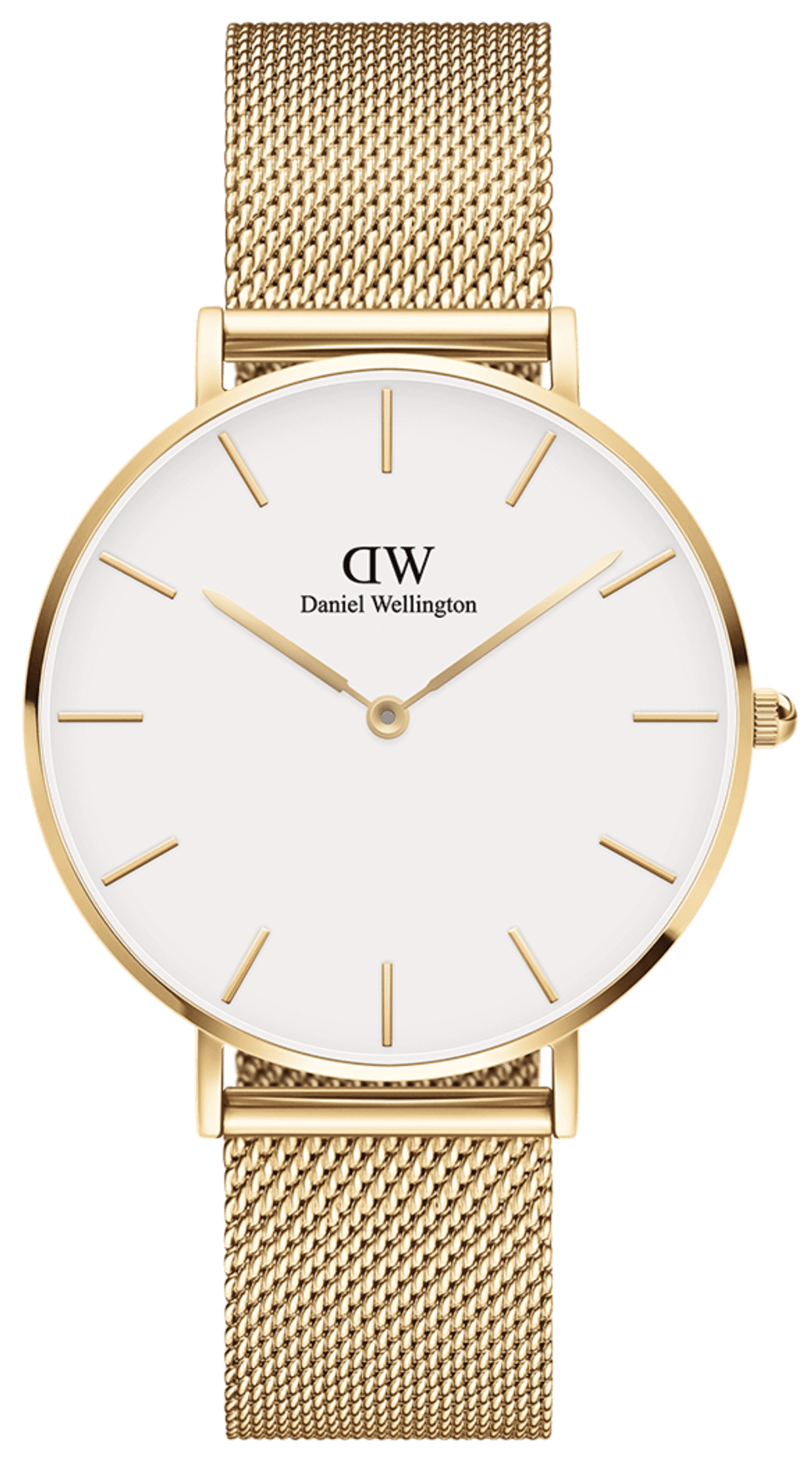 Daniel Wellington Classic Petite White Dial Gold Mesh Bracelet Watch For Women - DW00100348