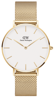 Daniel Wellington Classic Petite White Dial Gold Mesh Bracelet Watch For Women - DW00100348