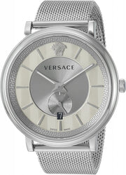 Versace V-Circle Silver Dial Silver Mesh Bracelet Watch for Men - VBQ060017