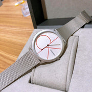 Calvin Klein Minimal White Dial Silver Mesh Bracelet Watch for Men - K3M51152