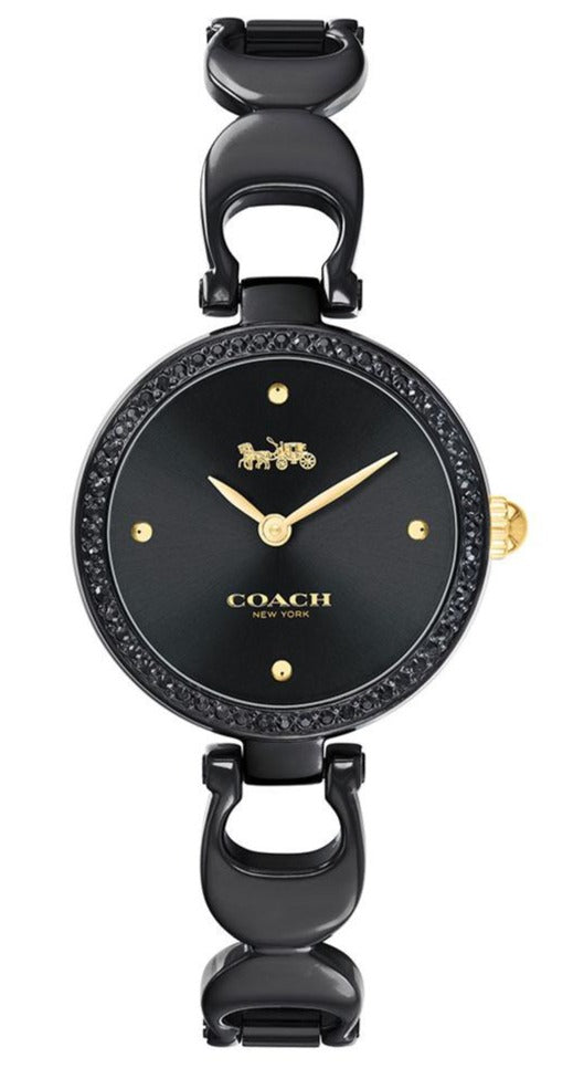 Coach Park Swarovski Crystals Black Dial Black Steel Strap Watch for Women - 14503564