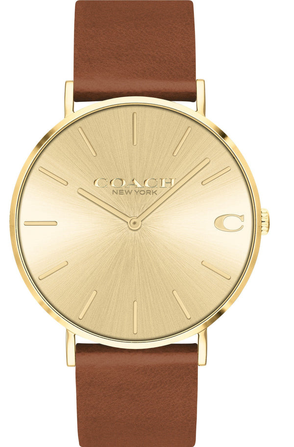 Coach Charles Gold Dial Brown Leather Strap Watch for Women - 14602433