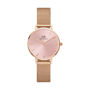 Daniel Wellington Petite Melrose Pink Dial Rose Gold Mesh Strap Watch For Women - DW00100368