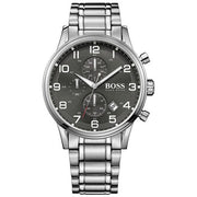 Hugo Boss Aeroliner Chronograph Black Dial Silver Steel Strap Watch for Men - 1513181