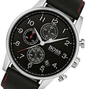 Hugo Boss Navigator Black Dial Black Leather Strap Watch for Men - 1513535