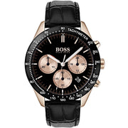Hugo Boss Talent Chronograph Black Dial Black Leather Strap Watch For Men - 1513580