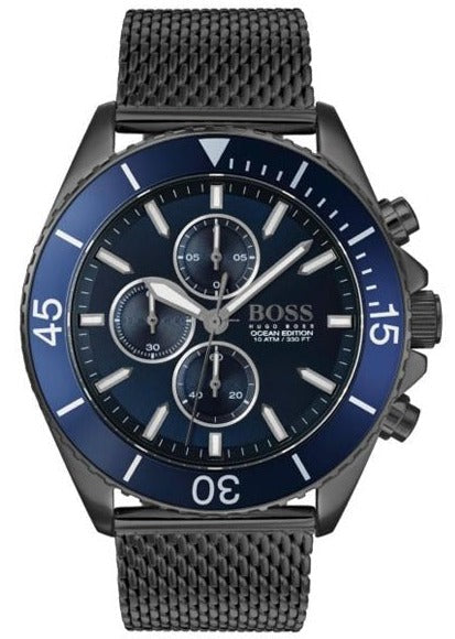 Hugo Boss Ocean Edition Chronograph Blue Dial Black Mesh Bracelet Watch for Men - 1513702