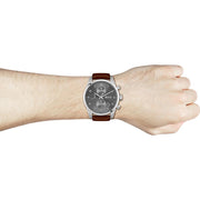 Hugo Boss Skymaster Chronograph Grey Dial Brown Leather Strap Watch for Men - 1513787