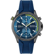 Hugo Boss Globetrotter Chronograph Blue Dial Blue Silicone Strap Watch for Men - 1513821