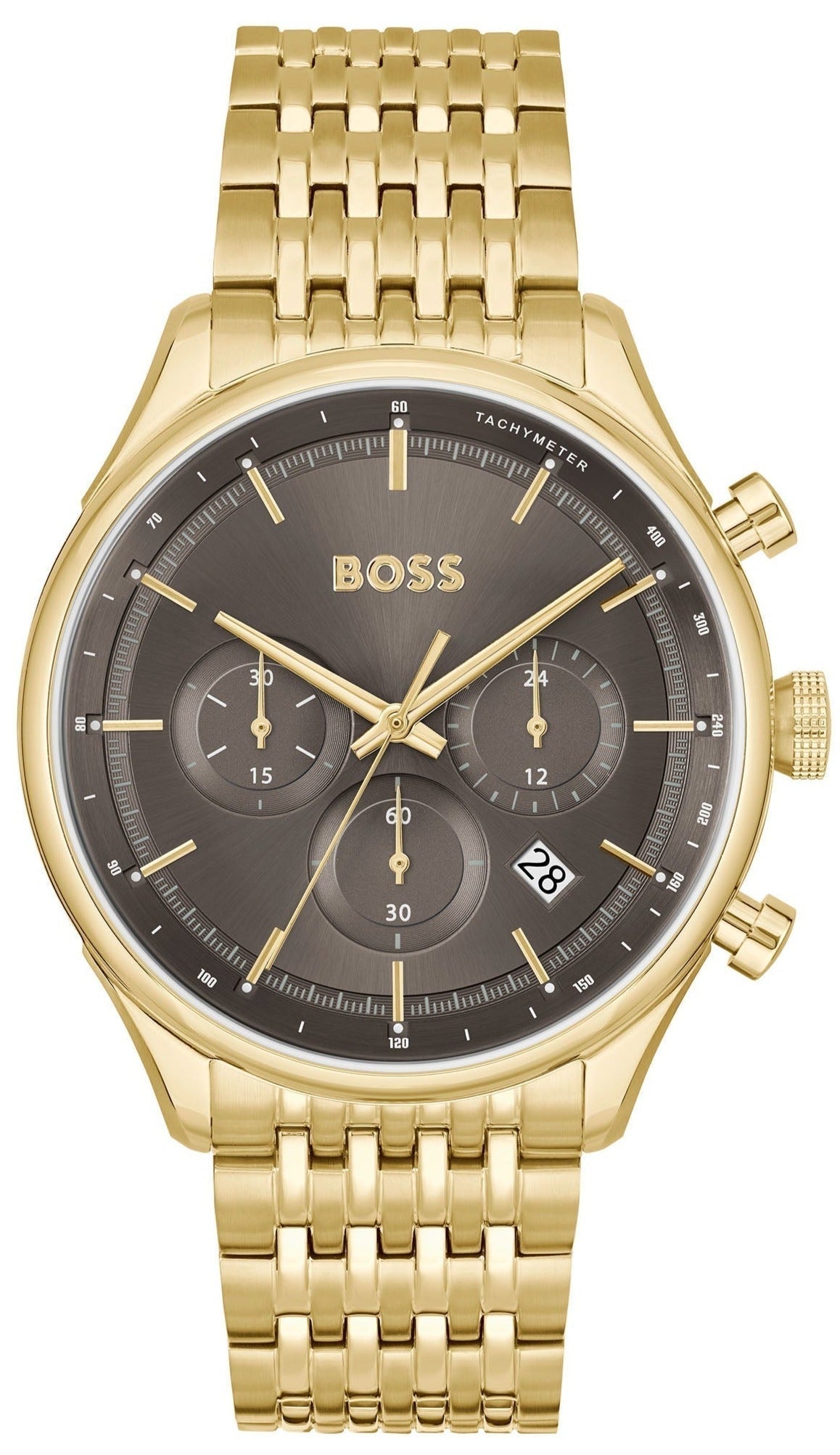 Hugo Boss Gregor Chronograph Grey Dial Gold Steel Strap Watch For Men - 1514051