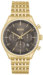 Hugo Boss Gregor Chronograph Grey Dial Gold Steel Strap Watch For Men - 1514051