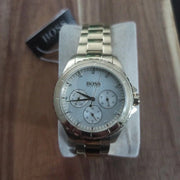 Hugo Boss Premiere White Dial Gold Steel Strap Watch for Women - 1502445