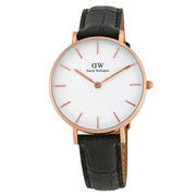 Daniel Wellington Petite Reading White Dial Black Leather Strap Watch For Women - DW00100173
