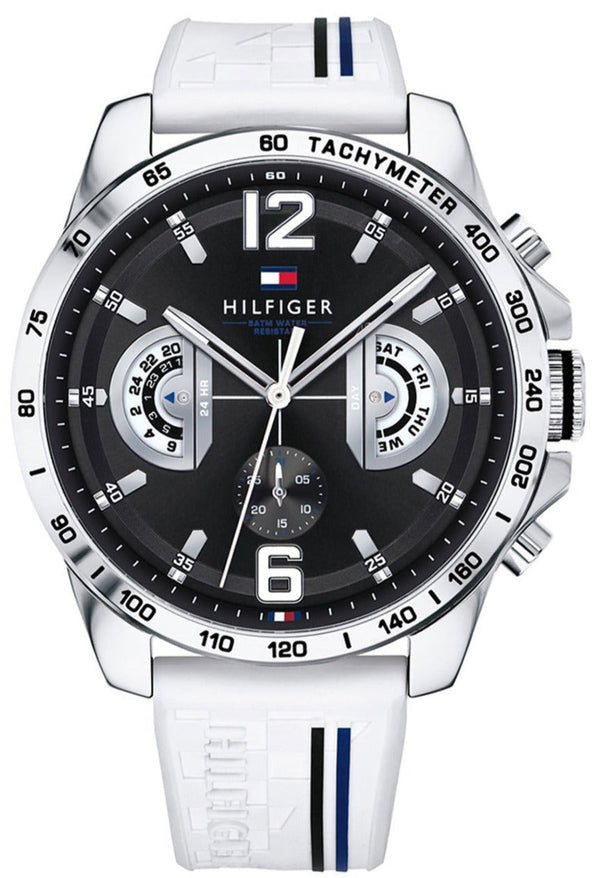 Tommy Hilfiger Multifunction Black Dial White Rubber Strap Watch for Men - 1791475