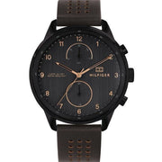 Tommy Hilfiger Chase Quartz Black Dial Brown Leather Strap Watch for Men - 1791577