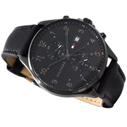 Tommy Hilfiger West Chronograph Black Dial Black Leather Strap Watch For Men - 1791711