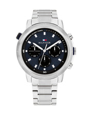 Tommy Hilfiger Troy Chronograph Blue Dial Silver Steel Strap Watch For Men - 1792104