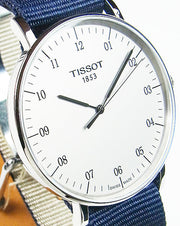 Tissot T Classic Everytime Large White Dial Blue NATO Strap Watch For Men - T109.610.17.037.00