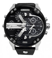 Diesel Mr Daddy Chronograph Black Dial Black Leather Strap Watch For Men - DZ7313