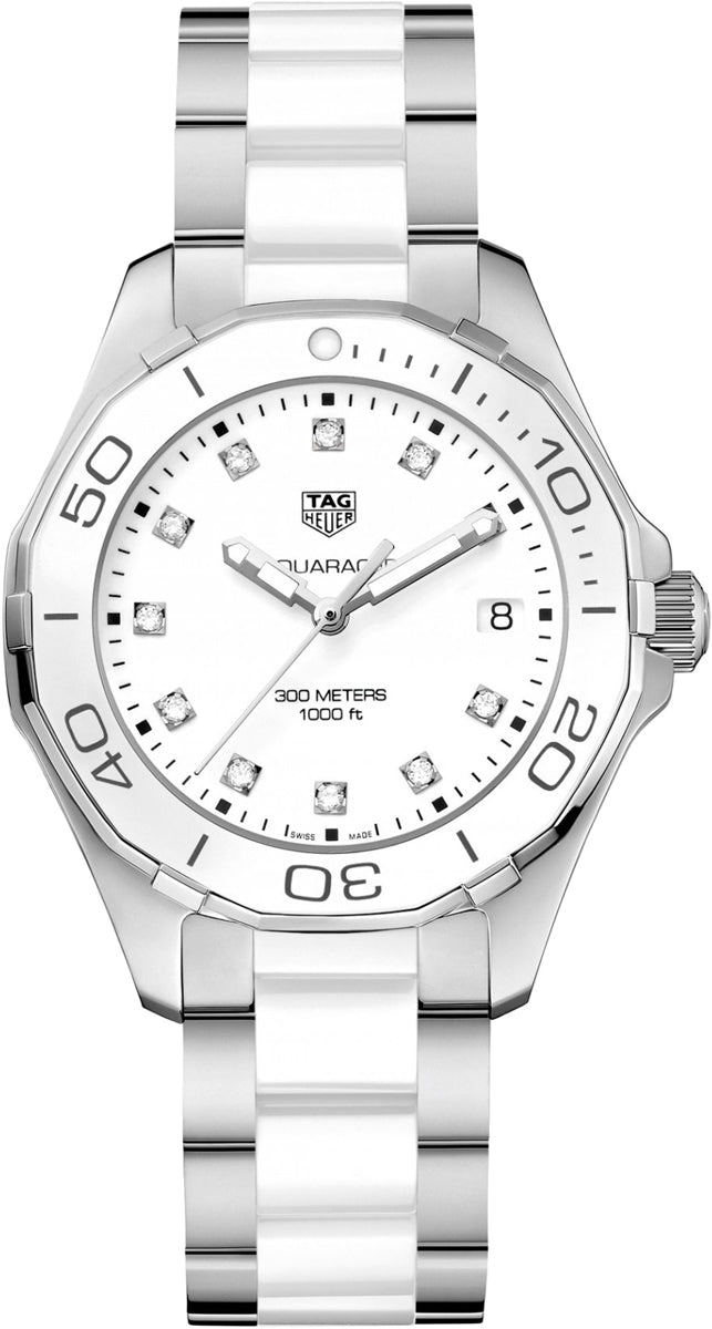 Tag Heuer Aquaracer Diamonds White Dial Two Tone Steel Strap Watch for Women - WAY131D.BA0914