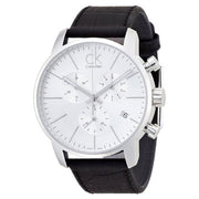 Calvin Klein City Chronograph Silver Dial Black Leather Strap Watch for Men - K2G271C6