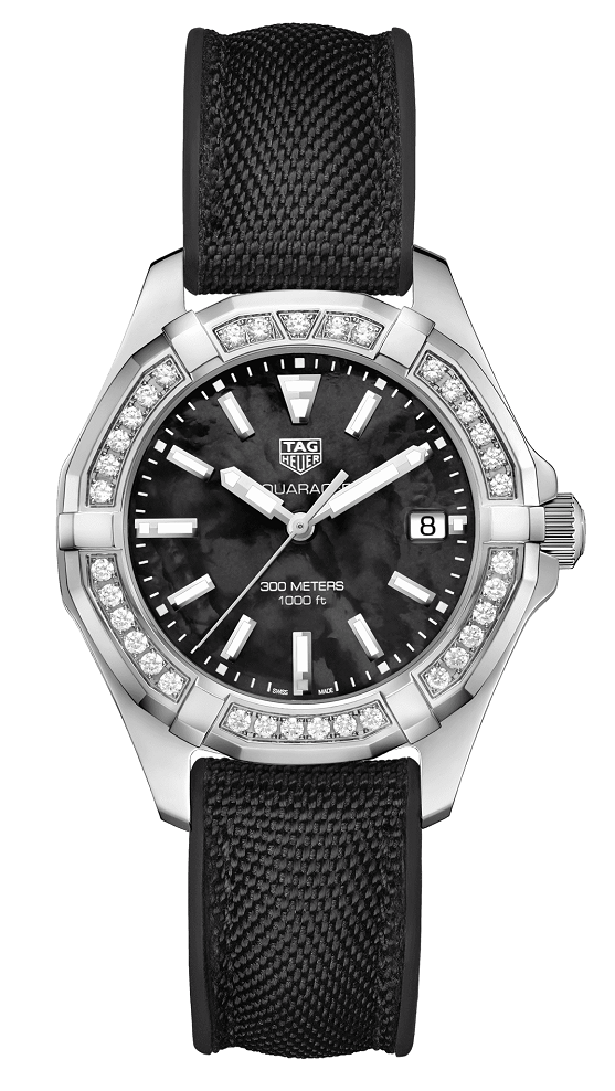 Tag Heuer Aquaracer Diamonds Mother of Pearl Black Dial Black Nylon Strap Watch for Women - WAY131P.FT6092