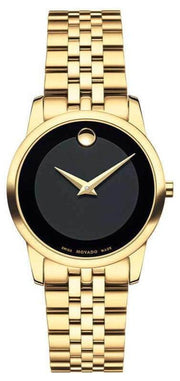Movado Museum Classic Quartz Black Dial Gold Steel Strap Watch For Women - 0607005